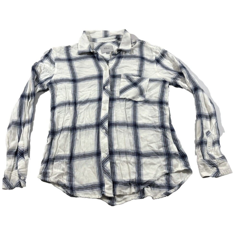 Rails Shirt Womens Hunter White Azure Coal Flannel Button Rayon Blouse Top Sz M
